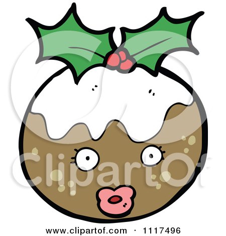Cartoon Of Xmas Plum Pudding Character 2 - Royalty Free Vector Clipart by lineartestpilot
