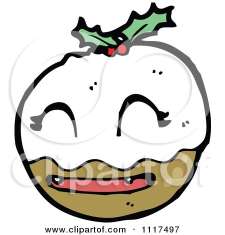 Cartoon Of Xmas Plum Pudding Character 3 - Royalty Free Vector Clipart by lineartestpilot