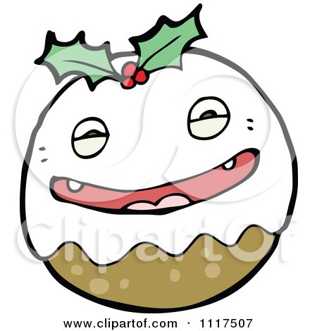 Cartoon Of Xmas Plum Pudding Character 10 - Royalty Free Vector Clipart by lineartestpilot