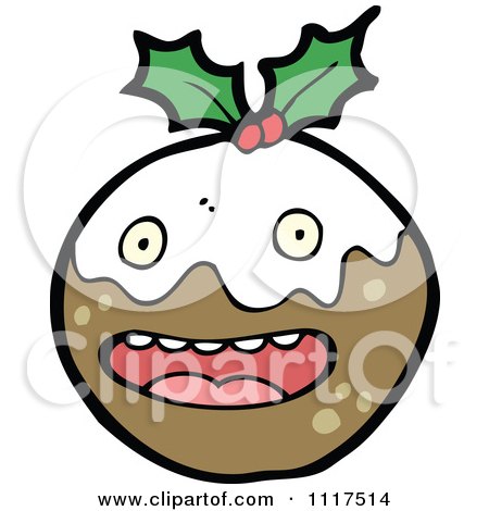 Cartoon Of Xmas Plum Pudding Character 17 - Royalty Free Vector Clipart by lineartestpilot