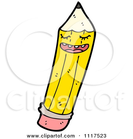 School Cartoon Of A Yellow Pencil Character 3 - Royalty Free Vector Clipart by lineartestpilot