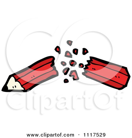 School Cartoon Of A Red Pencil Breaking In Half 1 - Royalty Free Vector Clipart by lineartestpilot