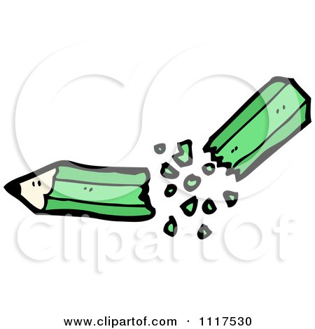 School Cartoon Of A Green Pencil Splitting In Half - Royalty Free Vector Clipart by lineartestpilot