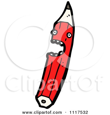 School Cartoon Of A Red Pencil Character 2 - Royalty Free Vector Clipart by lineartestpilot