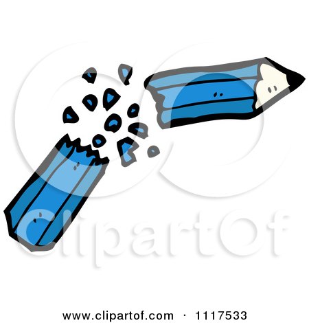School Cartoon Of A Blue Pencil Splitting In Half - Royalty Free Vector Clipart by lineartestpilot