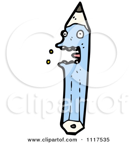 School Cartoon Of A Blue Pencil Character 2 - Royalty Free Vector Clipart by lineartestpilot