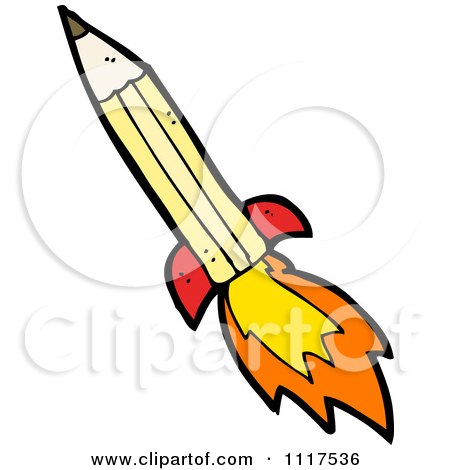 School Cartoon Of A Yellow Pencil Rocket 1 - Royalty Free Vector Clipart by lineartestpilot