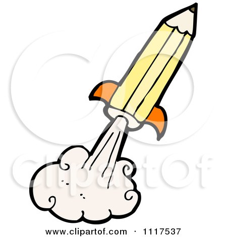 School Cartoon Of A Yellow Pencil Rocket 2 - Royalty Free Vector Clipart by lineartestpilot