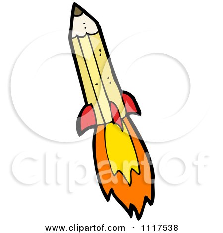 School Cartoon Of A Yellow Pencil Rocket 3 - Royalty Free Vector Clipart by lineartestpilot