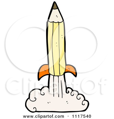 School Cartoon Of A Yellow Pencil Rocket 4 - Royalty Free Vector Clipart by lineartestpilot