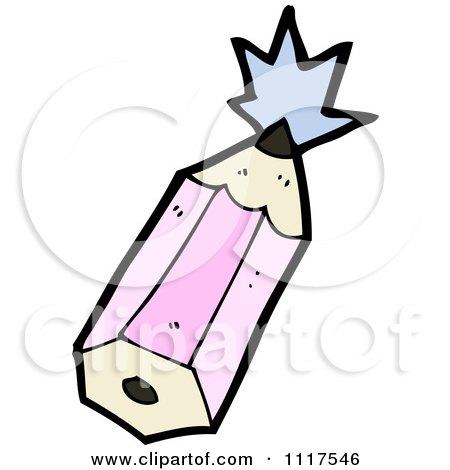 School Cartoon Of A Pink Pencil With A Burst 2 - Royalty Free Vector Clipart by lineartestpilot