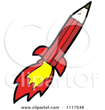 School Cartoon Of A Red Pencil Rocket 1 - Royalty Free Vector Clipart by lineartestpilot
