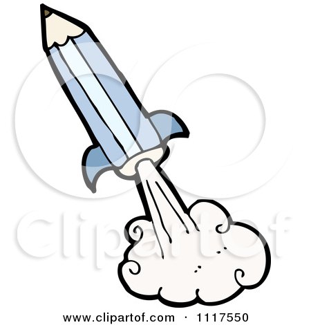 School Cartoon Of A Blue Pencil Rocket 1 - Royalty Free Vector Clipart by lineartestpilot