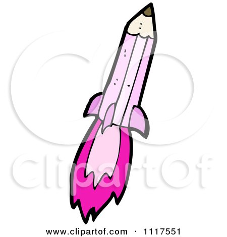 School Cartoon Of A Pink Pencil Rocket 1 - Royalty Free Vector Clipart by lineartestpilot