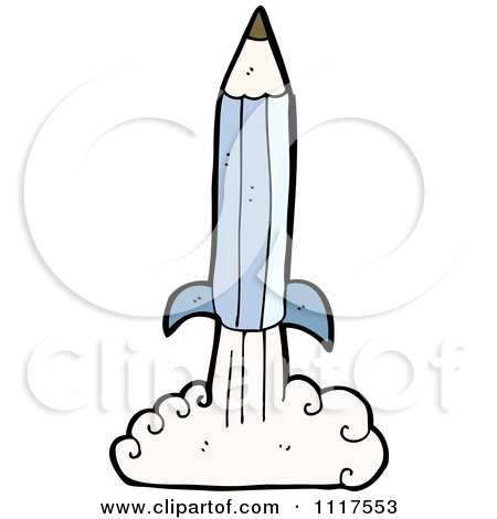 School Cartoon Of A Blue Pencil Rocket 2 - Royalty Free Vector Clipart by lineartestpilot