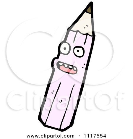 School Cartoon Of A Pink Pencil Character 1 - Royalty Free Vector Clipart by lineartestpilot