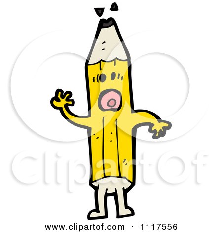 School Cartoon Of A Yellow Pencil Character 14 - Royalty Free Vector Clipart by lineartestpilot