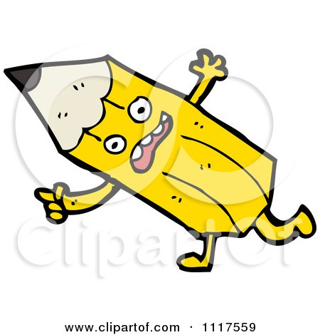 School Cartoon Of A Yellow Pencil Character 17 - Royalty Free Vector Clipart by lineartestpilot