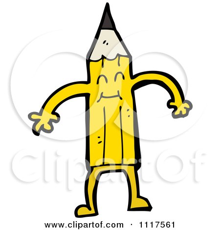 School Cartoon Of A Yellow Pencil Character 19 - Royalty Free Vector Clipart by lineartestpilot