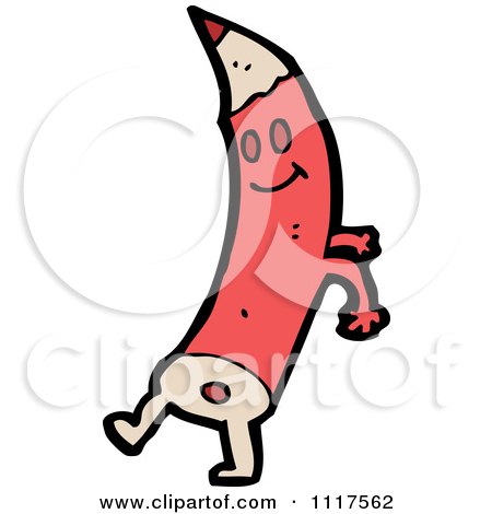 School Cartoon Of A Red Pencil Character 3 - Royalty Free Vector Clipart by lineartestpilot