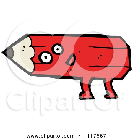 School Cartoon Of A Red Pencil Character 4 - Royalty Free Vector Clipart by lineartestpilot