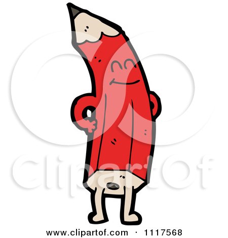 School Cartoon Of A Red Pencil Character 5 - Royalty Free Vector Clipart by lineartestpilot