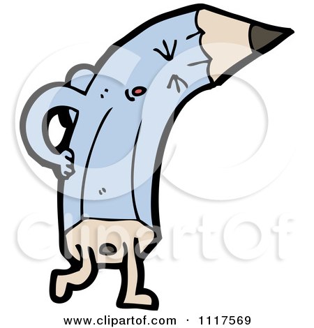 School Cartoon Of A Blue Pencil Character 4 - Royalty Free Vector Clipart by lineartestpilot