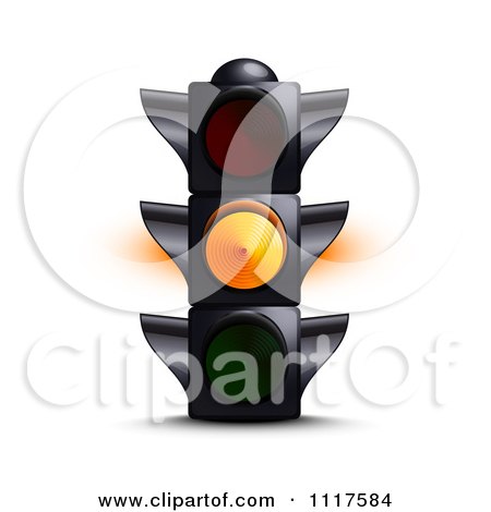 Clipart Of A Glowing Yellow Traffic Light - Royalty Free Vector Illustration by Oligo