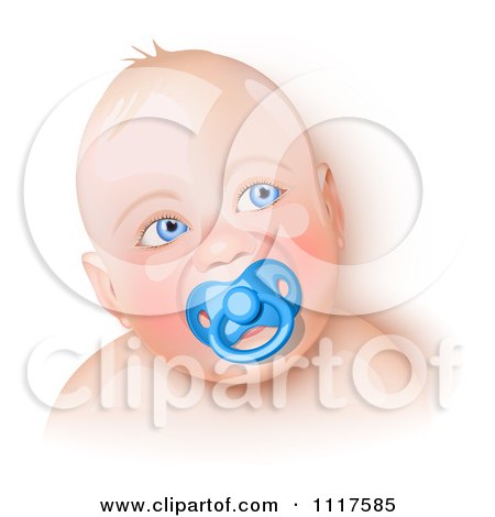 Clipart Of A Blue Eyed Caucasian Baby With A Pacifier - Royalty Free Vector Illustration by Oligo