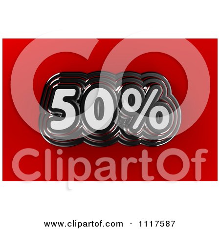 Clipart Of A 3d Chrome 50 Percent Discount Sales Notice On Red - Royalty Free CGI Illustration by stockillustrations