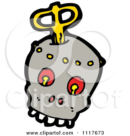 Vector Cartoon Robotic Wind Up Skull Head - Royalty Free Clipart Graphic by lineartestpilot