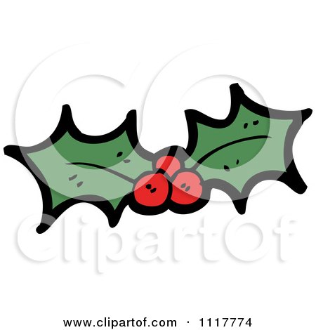 Cartoon Xmas Holly And Berries 2 - Royalty Free Vector Clipart by lineartestpilot