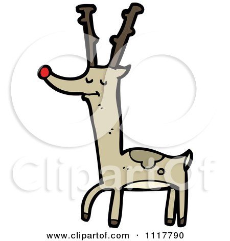 Cartoon Red Nosed Christmas Reindeer 3 - Royalty Free Vector Clipart by lineartestpilot