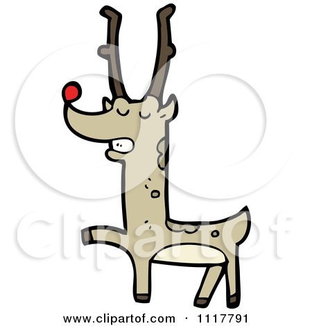 Cartoon Red Nosed Christmas Reindeer 4 - Royalty Free Vector Clipart by lineartestpilot