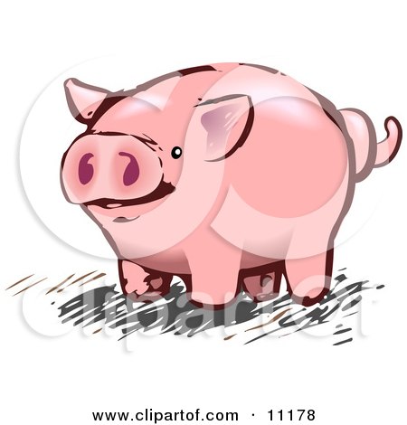 Pink Pig With a Curly Tail Clipart Illustration by AtStockIllustration