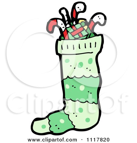 Cartoon Stuffed Green Xmas Stocking - Royalty Free Vector Clipart by lineartestpilot