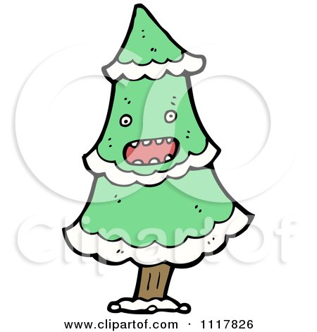 Cartoon Green Christmas Tree Character 5 - Royalty Free Vector Clipart by lineartestpilot