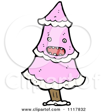 Cartoon Pink Christmas Tree Character 1 - Royalty Free Vector Clipart by lineartestpilot