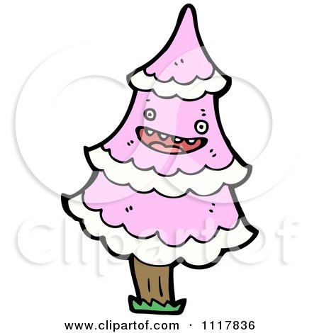 Cartoon Pink Christmas Tree Character 2 - Royalty Free Vector Clipart by lineartestpilot