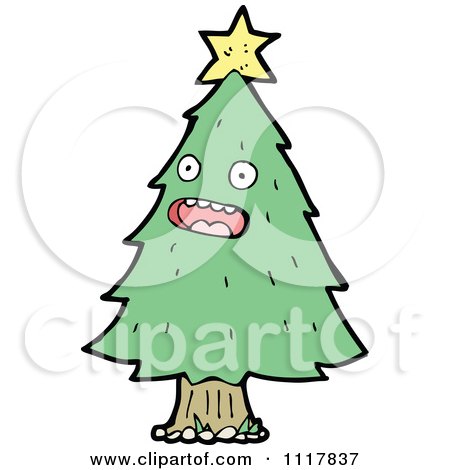 Cartoon Green Christmas Tree Character 1 - Royalty Free Vector Clipart by lineartestpilot