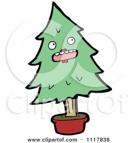 Cartoon Green Christmas Tree Character 2 - Royalty Free Vector Clipart by lineartestpilot