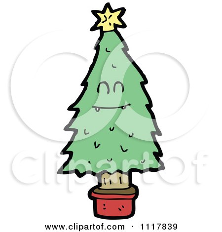 Cartoon Green Christmas Tree Character 3 - Royalty Free Vector Clipart by lineartestpilot