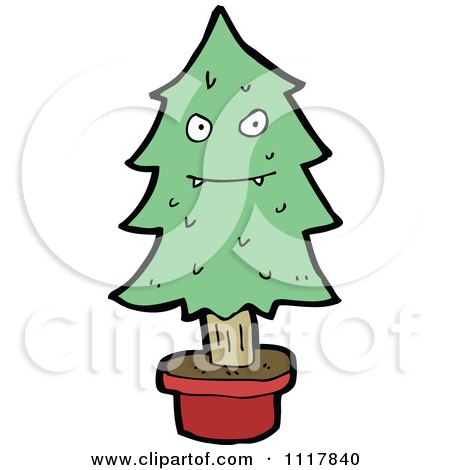 Cartoon Green Christmas Tree Character 4 - Royalty Free Vector Clipart by lineartestpilot
