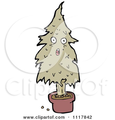Cartoon Dying Christmas Tree Character 1 - Royalty Free Vector Clipart by lineartestpilot