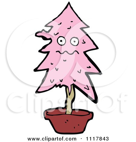 Cartoon Pink Christmas Tree Character 3 - Royalty Free Vector Clipart by lineartestpilot