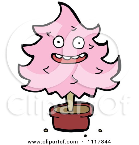 Cartoon Pink Christmas Tree Character 4 - Royalty Free Vector Clipart by lineartestpilot