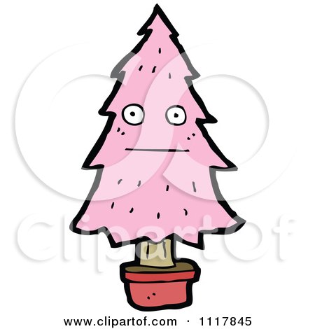 Cartoon Pink Christmas Tree Character 5 - Royalty Free Vector Clipart by lineartestpilot