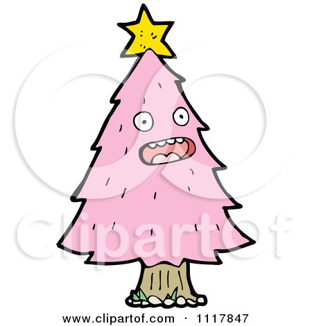Cartoon Pink Christmas Tree Character 7 - Royalty Free Vector Clipart by lineartestpilot