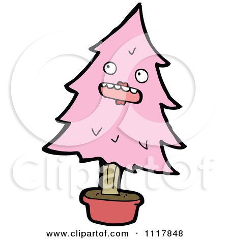 Cartoon Pink Christmas Tree Character 8 - Royalty Free Vector Clipart by lineartestpilot