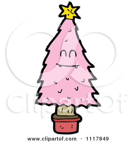 Cartoon Pink Christmas Tree Character 9 - Royalty Free Vector Clipart by lineartestpilot